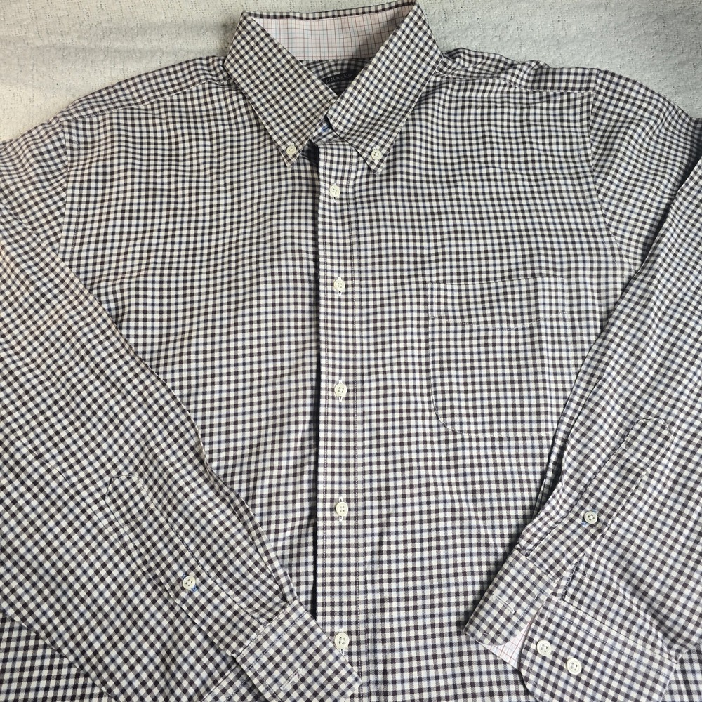 J.McLaughlin Men's XL Brown Blue Plaid 100%Cotton Button Down Pocket Long Sleeve - Picture 10 of 12